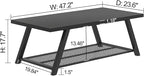 FOLUBAN Black Coffee Table, Modern Rustic Wood and Metal Living Room Table with Storage Shelf, Industrial Rectangle Cocktail Tea Table, 47 Inch