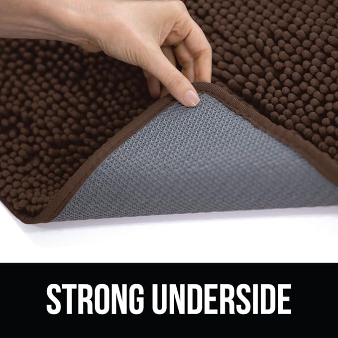 KANGAROO Bathroom Rugs, Chenille Soft Absorbent Bath Rug, Shaggy Shower Mat, Quick Dry Machine Wash Bathmat, Plush Carpet Mats for Tub, Bathtub and Room Home Decor Accessories, 30x20, Brown