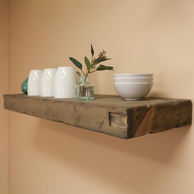 Urbandi Rustic Distressed Floating Shelves, Set of 2, Handmade Out of Pine Wood, 3 Inch Thick, Made in USA (Aged Barrel, 24Lx3Hx8D)