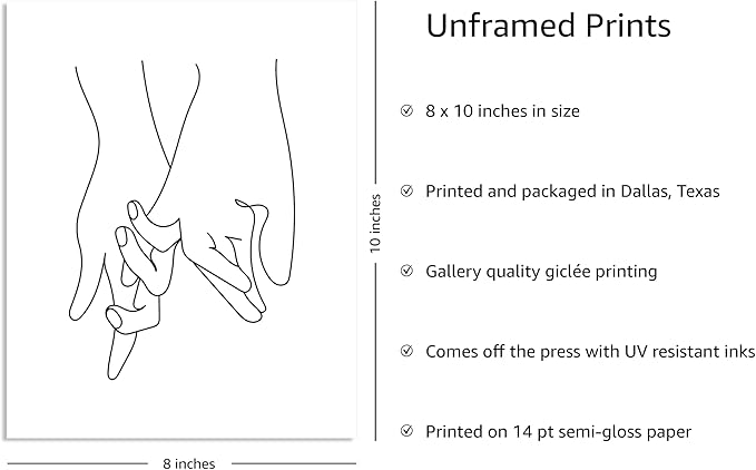 Y2K BOO Holding Hands UNFRAMED Wall Art Interlocking Fingers Continuous Line Drawing Love Connection 8x10 Inch Heavyweight Paper Studio Decor