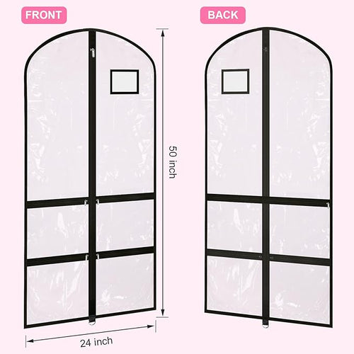 14 Pcs Garment Bags for Dance Costumes Clear PVC with Zippers 24 x 50 Inch Suits Bag with Pockets Dance Costume Organizer Carrier for Storage Cover for Adult (Fully Transparent Black,Classic)