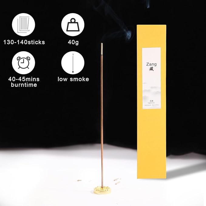 Zang Tibetan Eaglewood Incense Sticks with Holder, Low Smoke 45 Min Burn – Stress Relief, Yoga & Meditation Relaxation, 40g (130-140 Sticks) Eco-Friendly Packaging