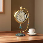 Quartz Movement Brass Mantel Clock with Long Power Reserve - Vintage Style Table Clock with Marble Base,Silent Home Decor for Living Room and Office