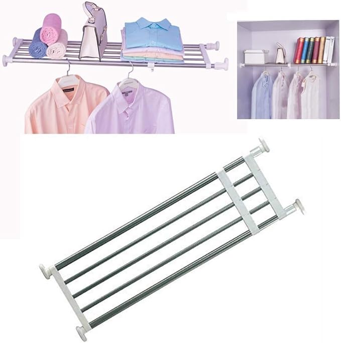 BAOYOUNI Tension Closet Shelves Stainless Steel Rustproof Storage Rack Bathroom Kitchen Organizer Shelf Dividers Ivory, 23.62-31.5 Inches