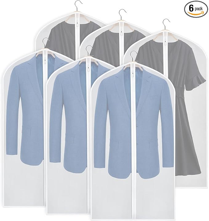 Zilink Garment Bags Suit Bag for Storage 43 inch Dust Proof Suit Protector Cover with Full Zipper for Coat Dress Closet Storage, Set of 6