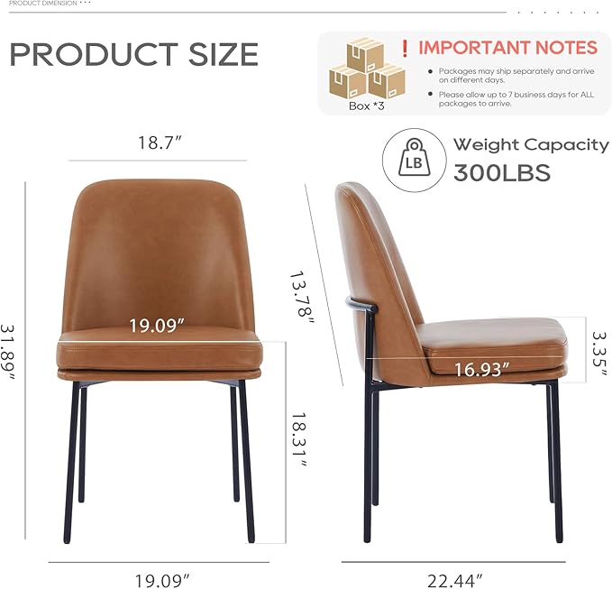 COLAMY Dining Chairs Set of 6, Modern Dining Chair, Leather Upholstered Dining Chairs, Kitchen Chairs with Curved Back and Metal Legs for Dining Room Kitchen Restaurant, Brown