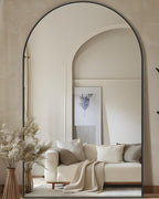 Full Length Mirror, 72"x44" Floor Mirror Freestanding, Oversized Floor Standing Mirror Full Body Mirrors with Stand for Bedroom, Hanging Mounted Mirrors for Living Room, Black, Arched