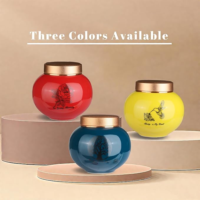 Ceramic Small Urn for Human Ashes Keepsake Mini Decorative Urn with Metal Threaded Lid Secure Seal for Adult or Pet Ashes - Green