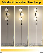 Lightdot 60IN Dimmable Black Floor Lamp, Mid Century Standing Lamps with 3 Globe Soft Warm White 3000K Bulbs Included, Modern Tall Lamp for Living Room/Bedroom/Sofa Beside/Corner Decor