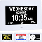 7 Inch Extra Large Day Date Time Digital Day Calendar Clocks with Auto-Dimming 12 Alarm Reminders Dementia Clock for Senior Elderly impaired Vision Memory Loss