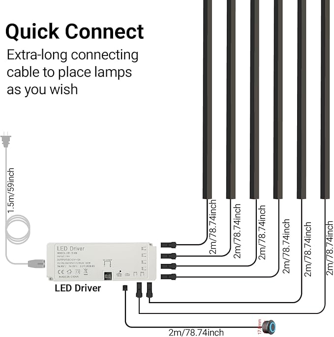 HAMRVL Black LED Recessed Lighting Kit - 6 PCS 16-Inch 3000k Dimmable Warm White LED Lights with Touch Switch, Wall Panel Light for Wood Slat Wall Panels, Headboards, Stairs, Under Cabinet, Home Decor