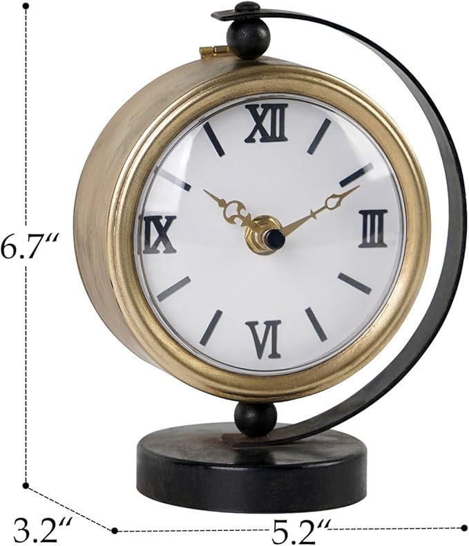 NIKKY HOME Gold Table Clock, Vintage Desk Clock Silent Non-Ticking Battery Operated Decorative Mantel Desk Shelf Clock for Living Room Decor