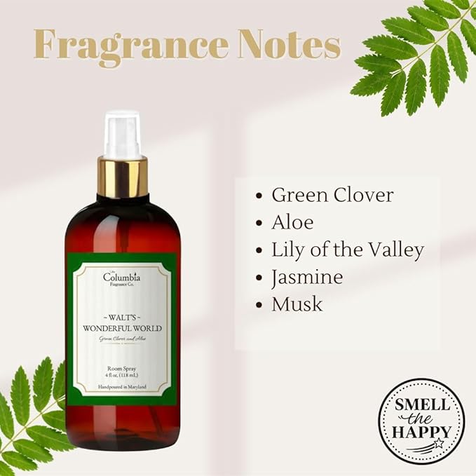 Walt’s Wonderful World Disney Room Spray – Set of 2 – Long-Lasting Disney-Inspired Green Clover & Aloe Scent – Fresh Disney World Hotel & Park Magic Spray – 4 oz Each