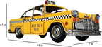 Retro Handmade Yellow NYC Classic Checkered Taxi Cab Model 11" L New York City Taxi Model Hand Made Metal Collectible Vehicle Model for Showcase Decor
