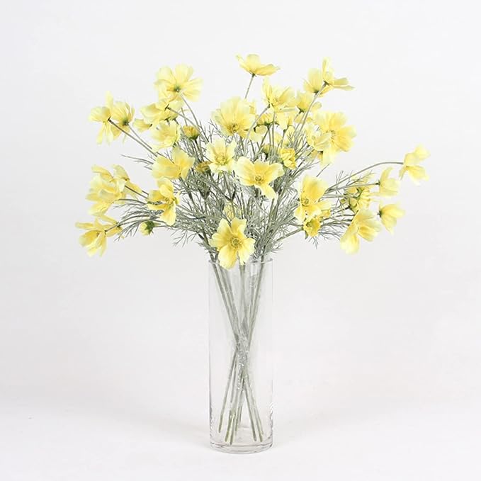 2 Pcs Artificial Fake Flowers Plants Cosmos Silk Flower Arrangements Wedding Bouquets Decorations Plastic Floral Table Centerpieces for Home Kitchen Garden Party Decor Approx 23.6'' High - Yellow