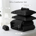JOLLYVOGUE Twin Comforter Set, Ultra-Soft Bed in a Bag Twin Size 5 Pieces, Oeko-TEX Certified Bedding Set with Down Alternative Comforter, Sheets, Pillowcases & Shams, Black
