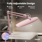 Neatfi XL Nail Desk Lamp with Clamp, 2200 Lumens, 20-Inch Wide Head, Dimmable 4 Levels, 6500K, LED Task Light for Manicure Table, Crafts, Workbench, Office (Non-CCT, Rose Gold)