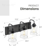 zeyu Black Bathroom Vanity Light, 20.5 Inch Bathroom Light Fixtures Over Mirror, 3-Light Modern Wall Sconces with Clear Glass Shade, ZSL72B-3W BK