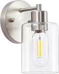 1-Light Bathroom Wall Sconce, Brushed Nickel Vanity Light, Modern Wall Light Fixture with Clear Glass Shade and Moisture and Rust Prevention, Wall Mount Light Fixtures for Mirror, Bedroom, Hallway