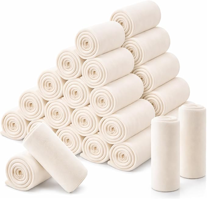 Newwiee 24 Pcs Fleece Throw Blankets Bulk 50'' x 60'' Oeko-tex Standard 100 Certified Spring Outdoor Wedding Guest Blankets Lightweight for Sleepover Donation Lap Pet Sofa Home (Cream White)