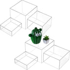 6 Pcs 3 Sizes Buffet Risers, Acrylic Display Riser Boxes,5 Sided with Hollow Bottoms Transparent Acrylic Cube Display Nesting Risers, Food Risers for Buffet Table, Large Medium Small Clear Display Stand