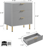 GarveeHome 3 Drawer Dresser for Bedroom, Fluted Modern Nightstand with Deep Drawers, Chest of Drawers with Wide Top, Wooden Dresser Organizer, Side Table for Living Room, Hallway, Kids Room, Grey