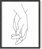 Y2K BOO Holding Hands UNFRAMED Wall Art Interlocking Fingers Connection Continuous Line Drawing 16x20 Inch Heavyweight Paper Modern Studio Decor