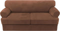 H.VERSAILTEX Sofa Cover 3 Piece T Cushion Loveseat Slipcovers Thick Velvet Couch Cover Stretch T Cushion Sofa Covers for 2 Cushion Couch with 2 Individual T Cushion Covers Washable, Caramel