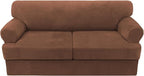 H.VERSAILTEX Sofa Cover 3 Piece T Cushion Loveseat Slipcovers Thick Velvet Couch Cover Stretch T Cushion Sofa Covers for 2 Cushion Couch with 2 Individual T Cushion Covers Washable, Caramel