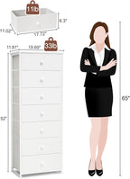 Crestlive Products Tall Dresser, 7-Drawer Fabric Storage Tower, Chests of Drawers - Vertical Organizer Unit for Bedroom, Hallway, Entryway, Nursery, Closets - Steel Frame, Wood Top & Handles (White)