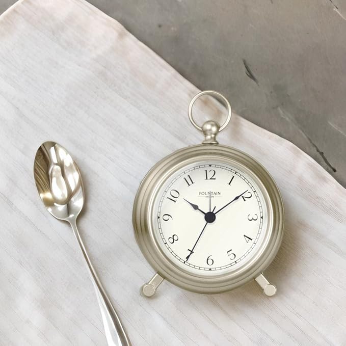 Jensen Pocket Watch Analog Alarm Clock for Bedroom,Silent Non Ticking,Desk & Shelf Mantel Clock for Living Room Decor,Morning Silver, 5.4"(H) x 4.5"(W)