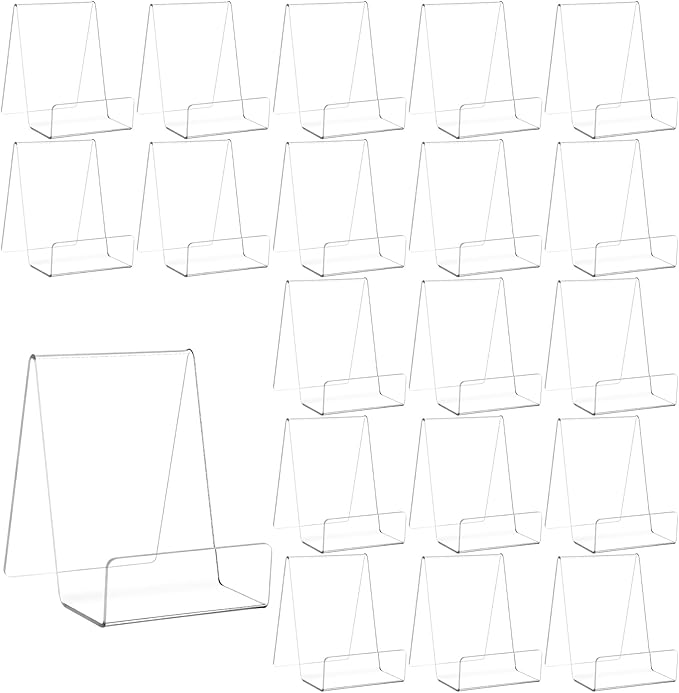 20 Pack Acrylic Book Display Stand, 4 Inch Clear Easel Stand, Thickened Transparent Book Tablet Holder for Displaying Books, Pictures, Tablets, CDs, Artworks, Newspaper, Magazines