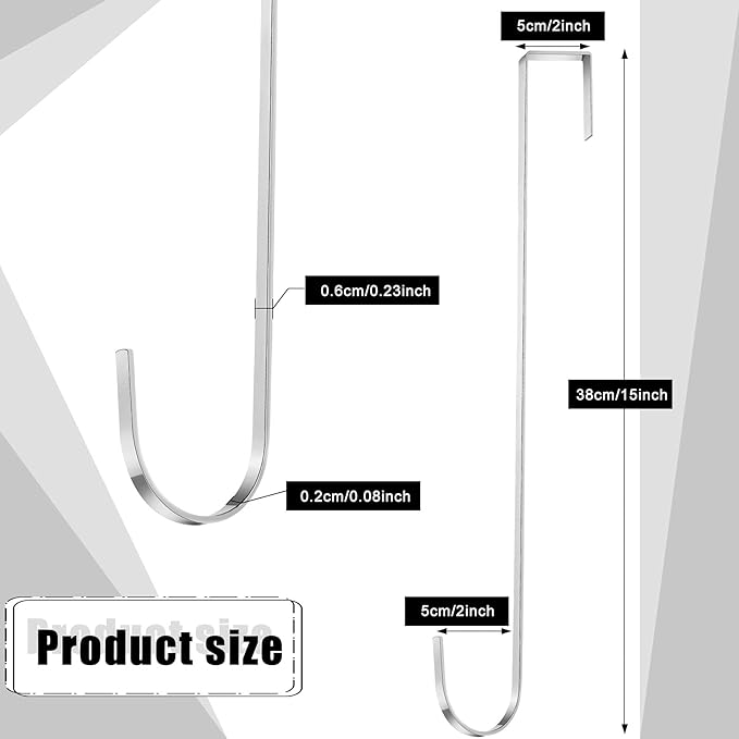 Hotop 15 Inch 6 Pcs Wreath Hangers for Front Door Over The Door Hanger Hooks Steel Wreath Doors Hangers Clothes Towel Hooks Holder for Christmas Halloween Front Decorations Welcome Sign(Silver)