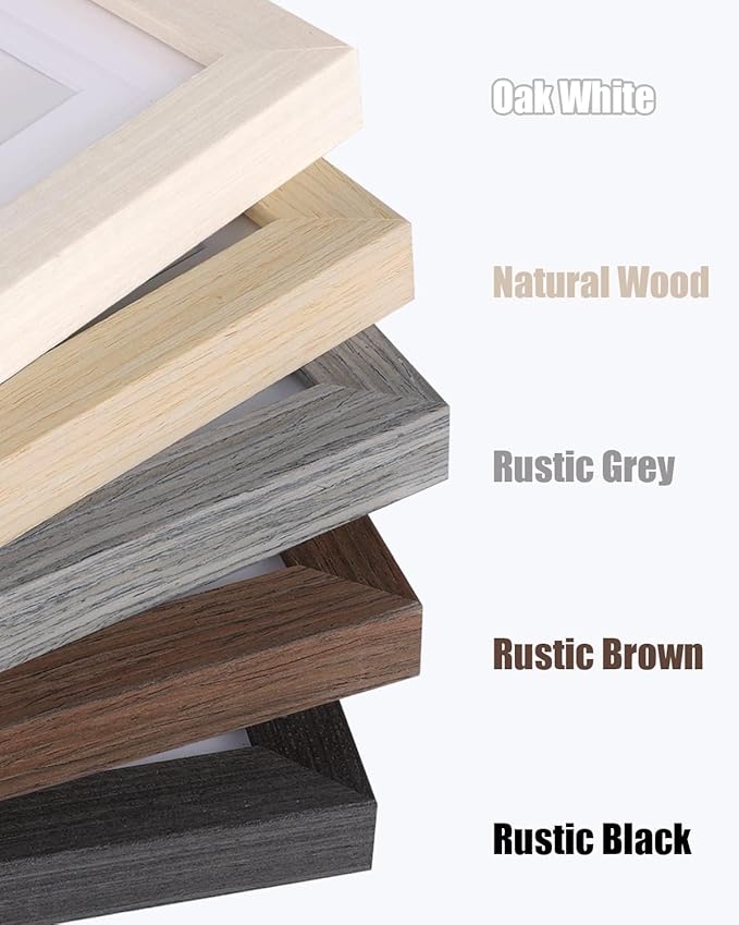 Egofine 9x12 Picture Frames Set of 4, Made of Solid Wood Covered by Plexiglass 5x7 and 6x8 with Mat or 9x12 without Mat, for Table Top Display and Wall Mounting Photo Frame Rustic Black
