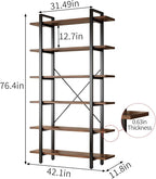 Bookshelf, Industrial Style Bookcase, Book Rack, Storage Rack Shelves in Living Room/Home/Office, Books Holder Organizer for Books/Movies (6-Tiers)