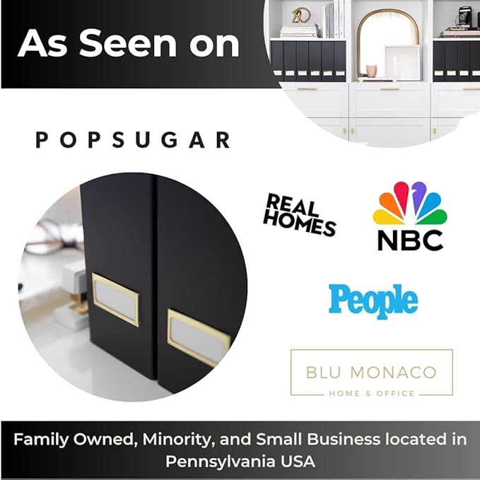 BLU MONACO | Cardboard Magazine File Holder Set of 6 Black | Vertical Magazine File Holder with Gold Label Slots | Standing File Holder and Cardboard Bins for Shelves Desk Storage