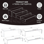 Acrylic Display Riser Stand,5mm Thickness, 12'' Length Tier Display Stands, Thickened to 0.2''(5mm) Acrylic Shelf Risers for Perfume Display,Risers for Buffet Table,Cupcake Stand,Pop Figurines,Tumbler,Food,8Pcs