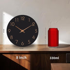 Mosewa Wall Clock 8 Inch Black Battery Operated Silent Non Ticking Simple Minimalist Rose Gold Numbers Decorative for Bedroom Living Room Kitchen Home Bathroom Office