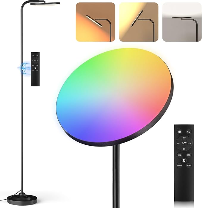 RGB Floor Lamp, 36W Bright LED Standing Lamp, Stepless Dimming Color Changing Torchiere Floor Lamps with Remote, 350°Rotating Modern Tall Floor Lamp for Living Room, Gaming Room