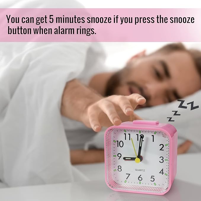 Small Pink Kids Desk Alarm Clock, Analog Travel Battery Operated Clock,Quieter Bedside Clocks for Girls' Bedrooms Bathroom Living Room Kitchen Shelf Clocks