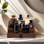 Walnut Cologne Organizer for Men - 4 Tier Wooden Cologne Perfume Display Stand with Drawer and Hidden Compartment, Mens Cologne Holder Shelf for Organizing and Storing