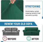 H.VERSAILTEX Sofa Cover 3 Piece T Cushion Sofa Slipcovers Thick Velvet Couch Cover Stretch T Cushion Sofa Covers for 2 Cushion Couch with 2 Individual T Cushion Covers, Vintage Green