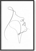 Minimalist Woman Profile Wall Art Upward Gaze Continuous Line Drawing Feminine Face 24x36 Inch Oak Wood Black Framed Modern Aesthetic Print for Living Room