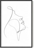 Y2K BOO Minimalist Woman Profile UNFRAMED Wall Art Upward Gaze Continuous Line Drawing Feminine Face 24x36 Inch Heavyweight Paper Studio Decor