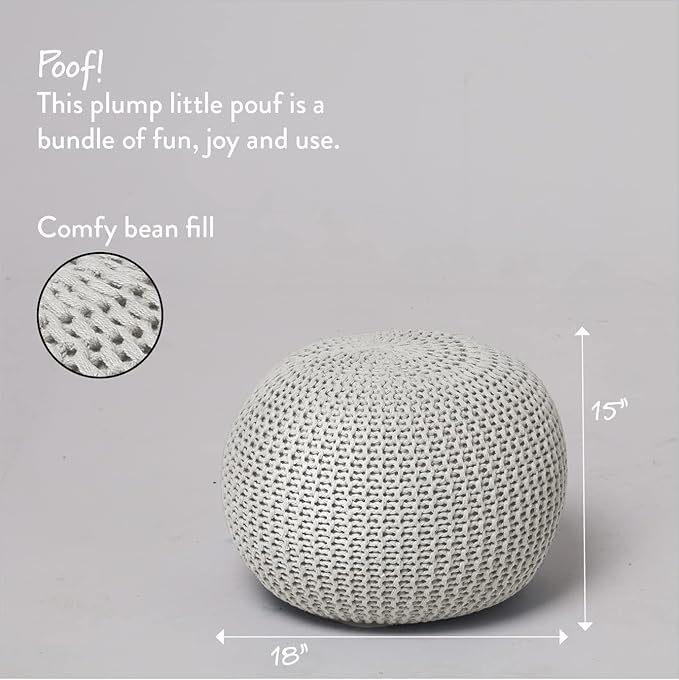 Urban Lifestyle Round Knit Pouf - Hand Woven Cotton, Ivory