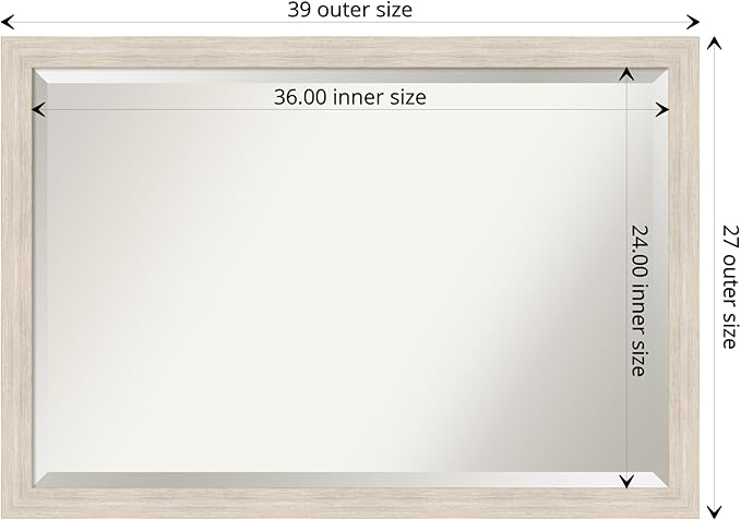 Amanti Art White Wall Mirror 27x39 Hardwood White Wash Narrow Rectangle Bathroom Mirror for Wall Decor Living Room, Large Country Rustic Wood Frame, Hangs Horizonally and Vertically, Bathroom Decor,