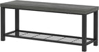 EXCEFUR Entryway Bench, Industrial Metal and Wood Storage Bench for Living Room, Indoor Shoe Rack Bench Seat, 43.3 Inch Grey