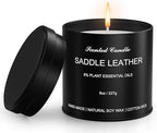 Men's Scented Candle, Saddle Leather - Luxury Masculine Aromatherapy Soy Wax Candle with 8% Essential Oils, Strong Scented Long Lasting 40 Hours, 8oz Tin, Gift Candles for Men