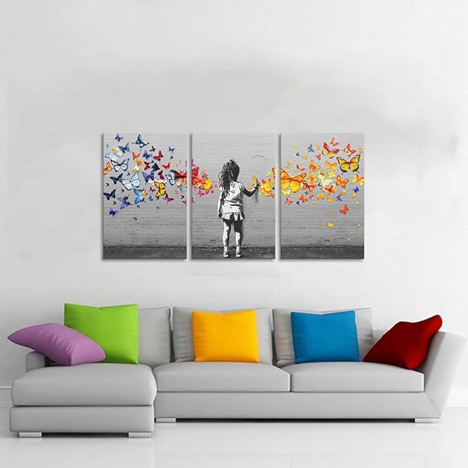 Novatique Banksy Canvas Wall Art Large Graffiti Wall Art Abstract Butterfly Graffiti Poster Modern Street Pop Art Canvas Painting for Bedroom Living Room,24”x 36”x3Pcs