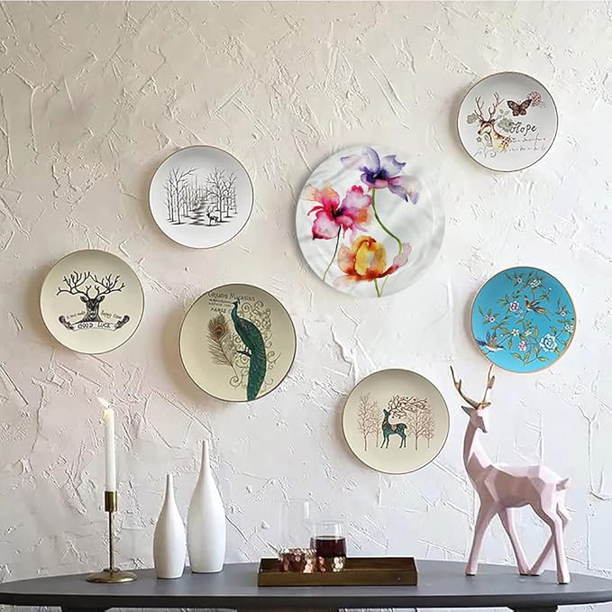 Ceramic Display Plate, Floral Ceramic Hanging Decorative Plate, Vibrant Tones Summer Flowers, 8 Inch, Living Room Kitchen Decoration Household, Multicolor